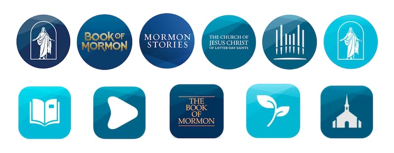 Lawsuit exhibit comparing Church of Jesus Christ of Latter-day Saints marks with Mormon Stories podcast branding.