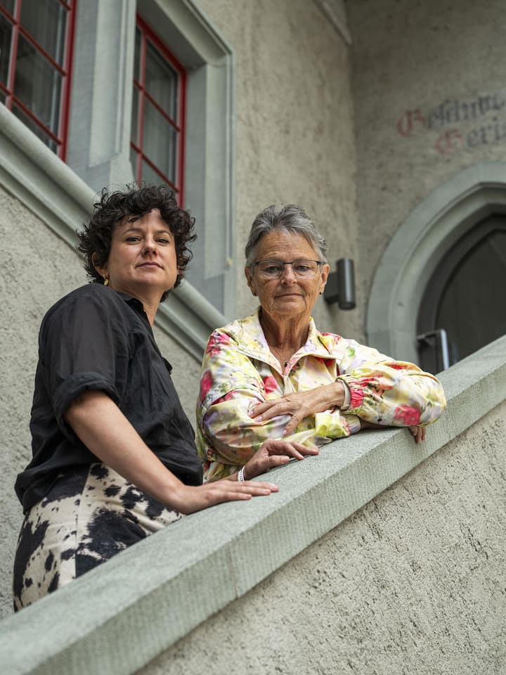 Filmmaker Marina Klauser (left) with Methernitha survivor Béatrice