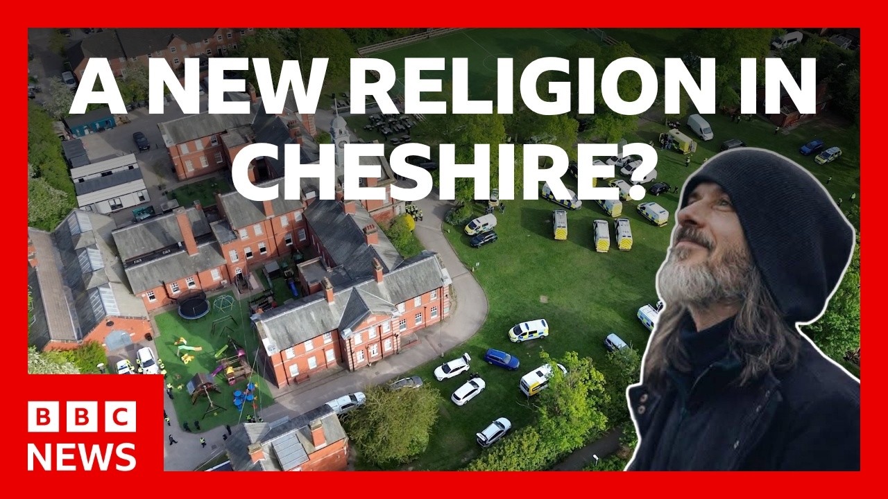 Abdullah Hashem and Webb House in Crewe, with police vehicles on the lawn, in a BBC News graphic for the File on 4 investigation
