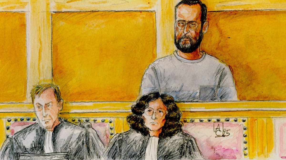 Court sketch of Jorge Martins Correia in the dock at the Montpellier trial, September 2025