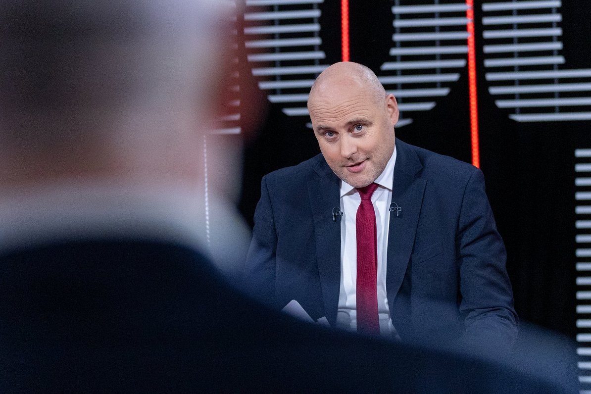 Andris Kulbergs during a Latvian public broadcaster LSM television interview